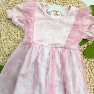 Vestido em Tule Folhagem - Rosa